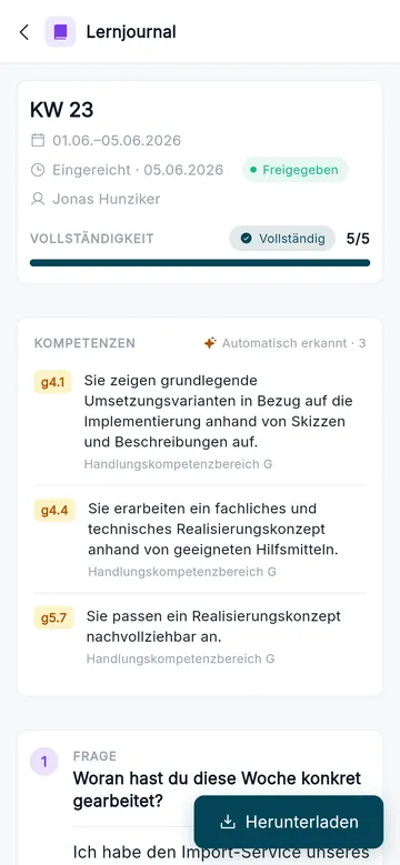 Journaleintrag am Handy, Frage für Frage beantwortet