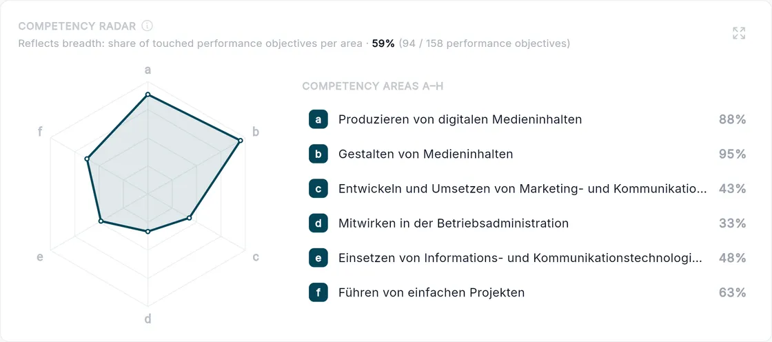 Competency radar across the areas of competence